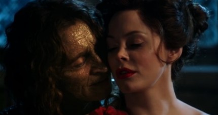 Rumpelstiltskin and Cora at the spinning wheel after she discovers she has turned the straw into gold.  "Don't stop," Rumpel says, "until they are on their knees."